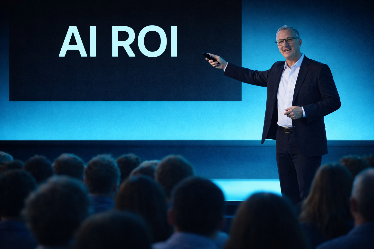 Andrew Psaltis presenting AI ROI on stage